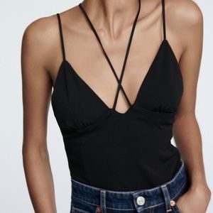 Zara Black Strappy Bodysuit, Sz M